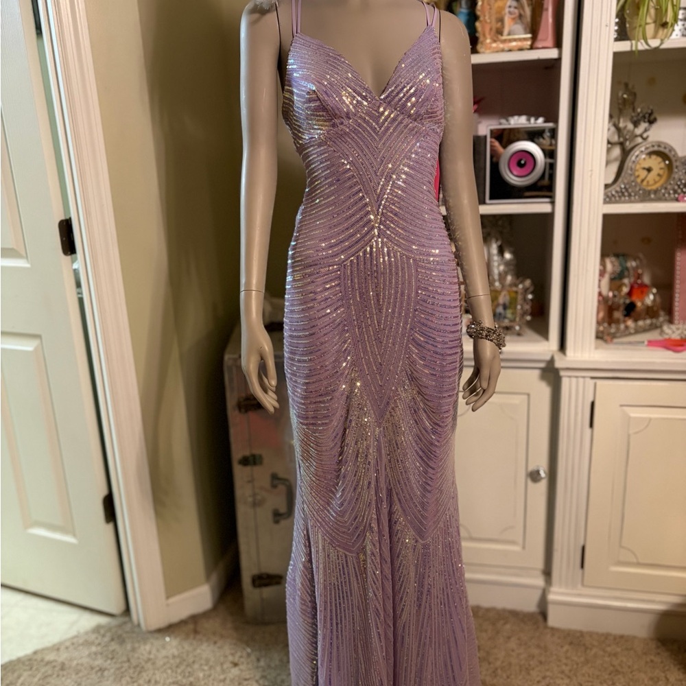 B Darlin Lavender Sequin Maxi Dress - Picture 2 of 7